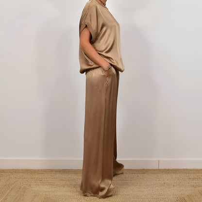 Conjunto Mujer Satén y Pantalón Largo