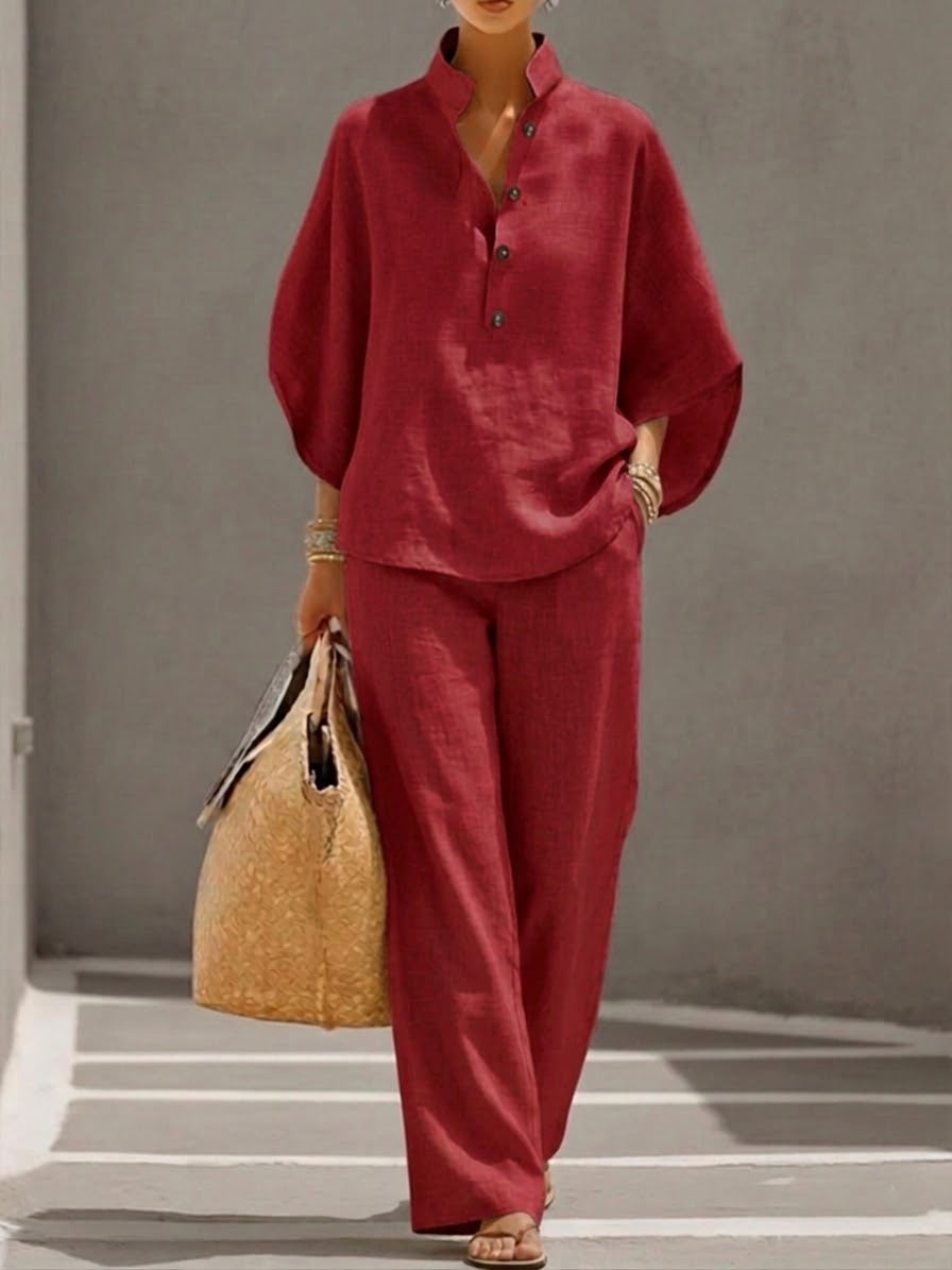 Conjunto Mujer Algodón Lino Fluido Estilo Natural