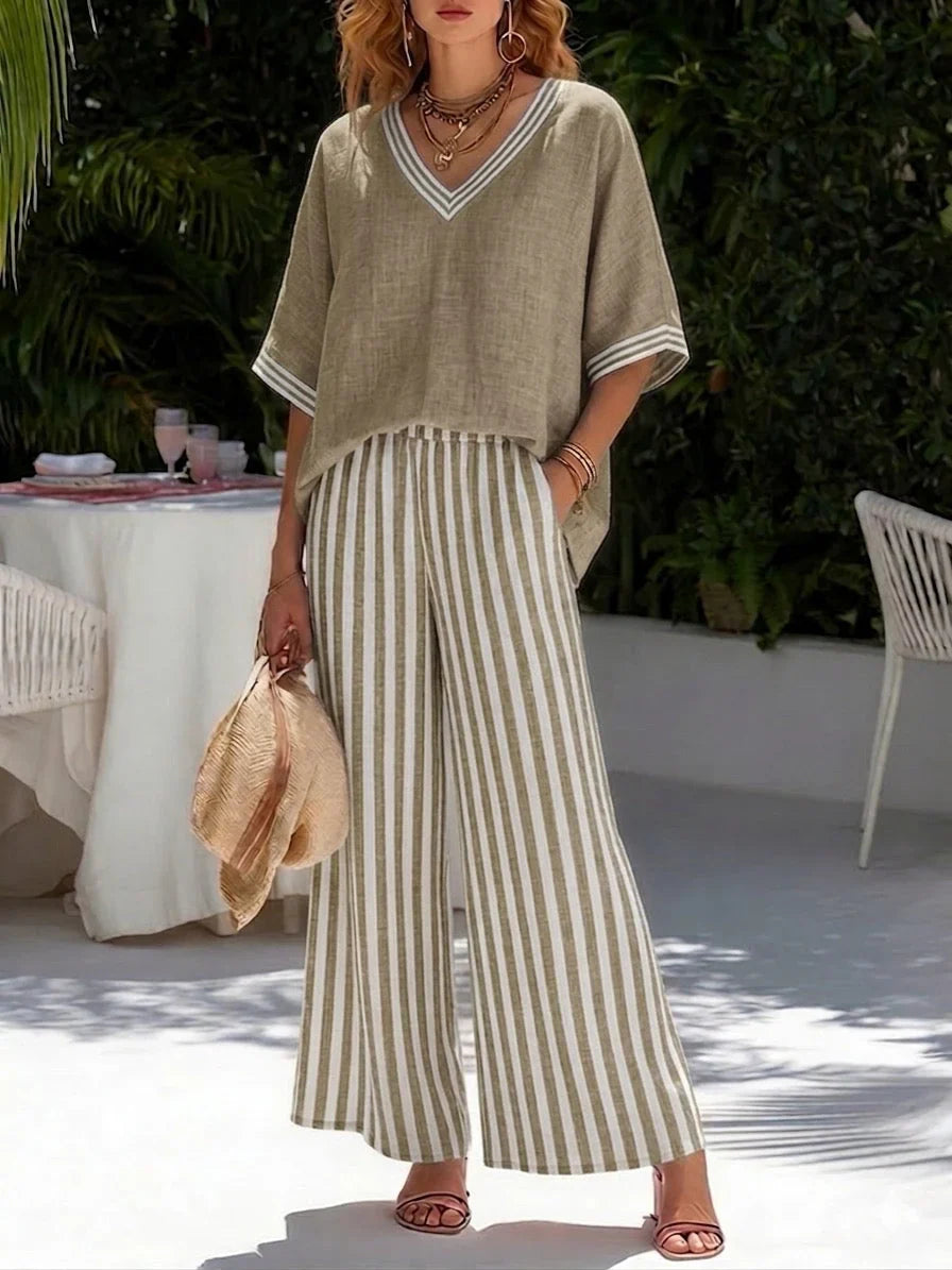 Conjunto Mujer de Rayas Diseño Casual y Elegante