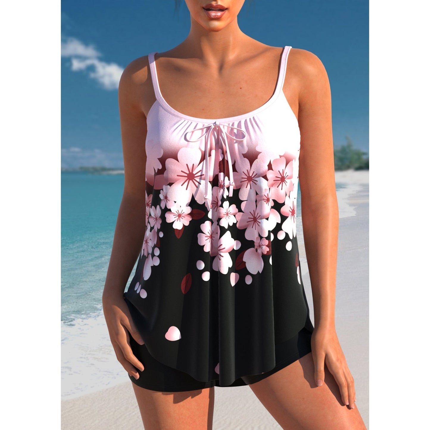 Bañador Tankini Mujer de Talle Alto y Pantalón Corto