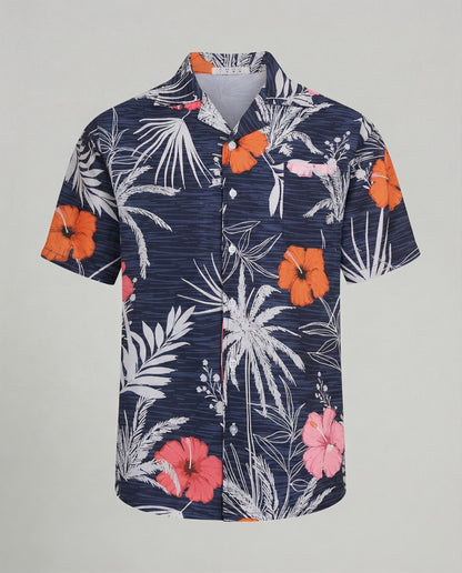 Camisa hombre manga corta estampado tropical estilo hawaiano