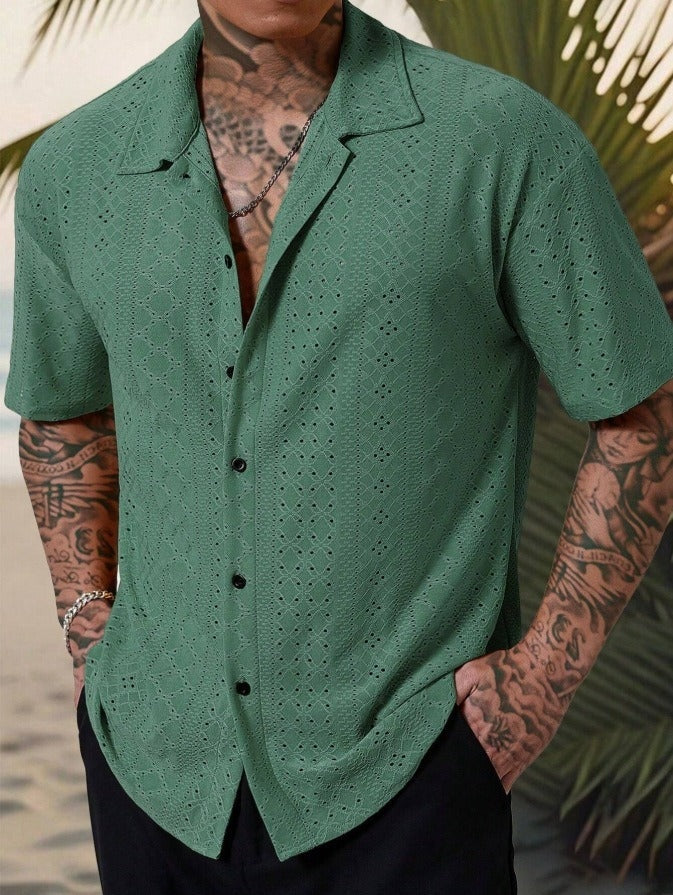 Camisa Hombre Estampada Manga Corta Cuello Clásico