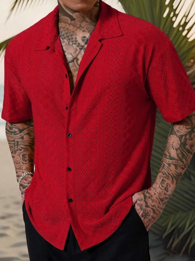 Camisa Hombre Estampada Manga Corta Cuello Clásico