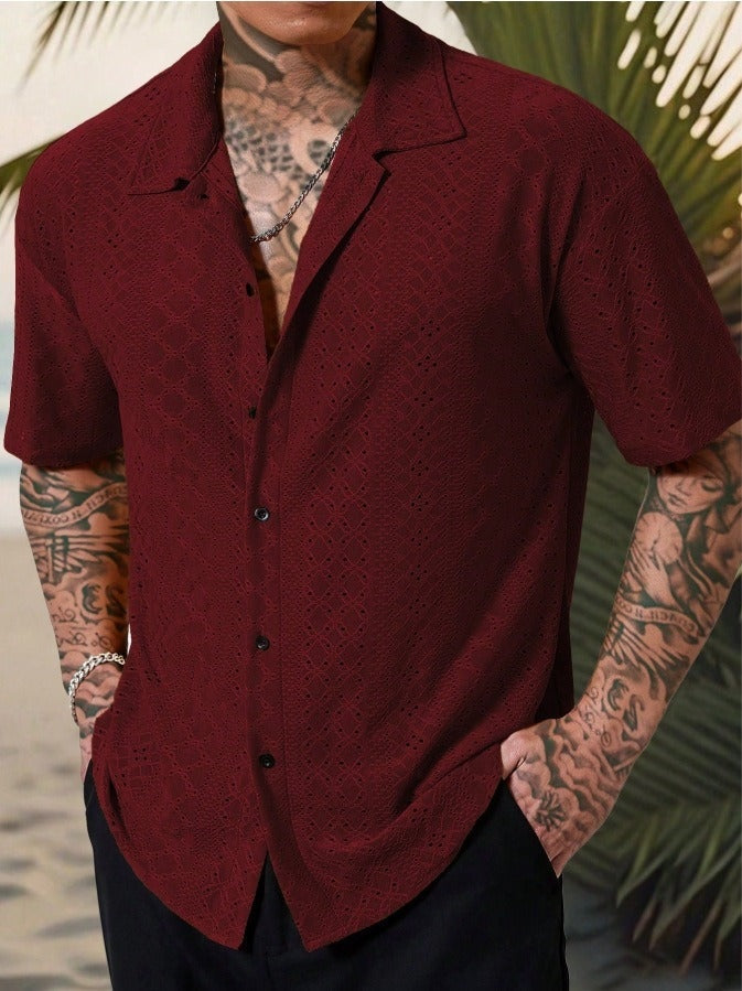 Camisa Hombre Estampada Manga Corta Cuello Clásico
