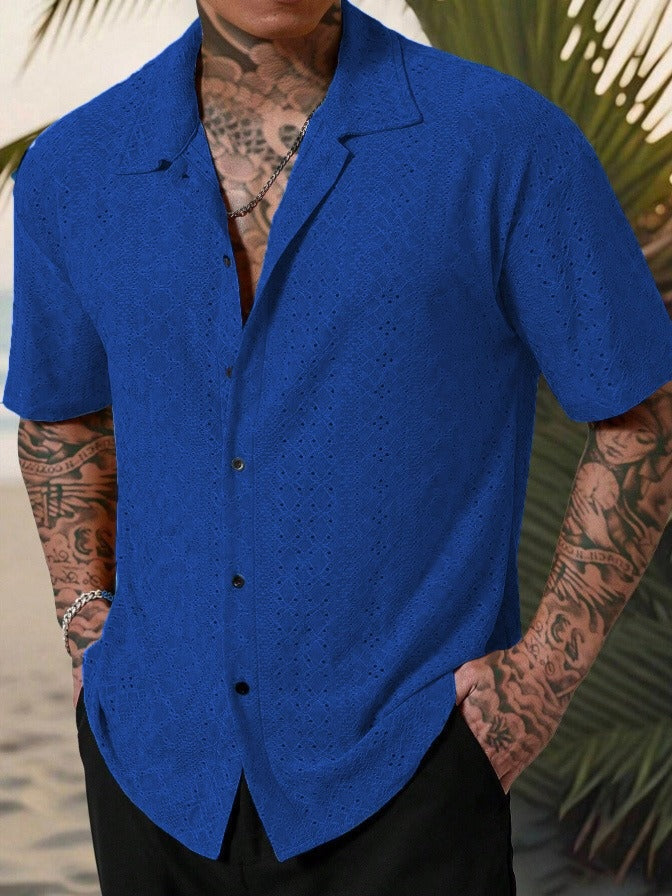 Camisa Hombre Estampada Manga Corta Cuello Clásico