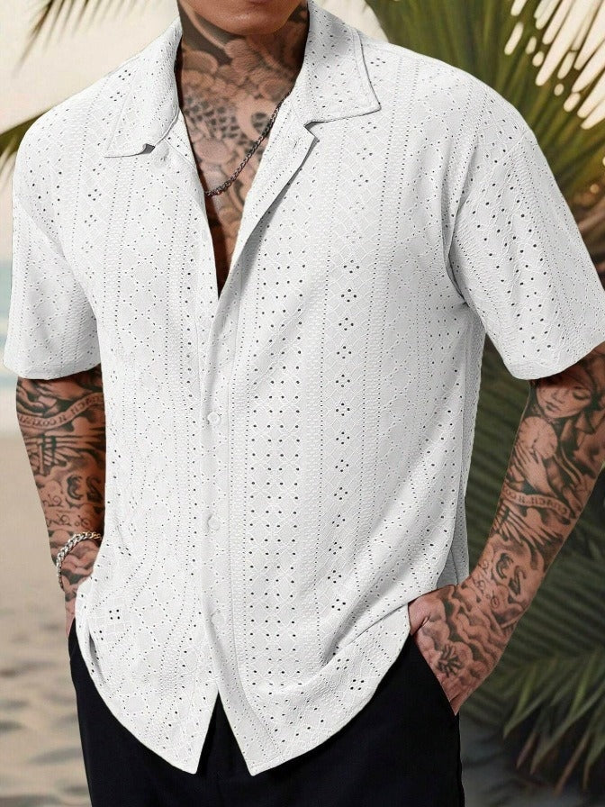 Camisa Hombre Estampada Manga Corta Cuello Clásico