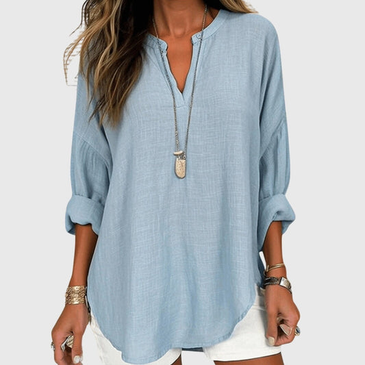Blusa Mujer Escote en V Manga Larga Corte Holgado - Mavetta