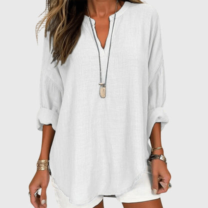 Blusa Mujer Escote en V Manga Larga Corte Holgado