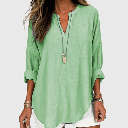 Blusa Mujer Escote en V Manga Larga Corte Holgado