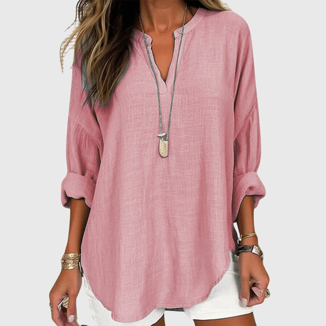 Blusa Mujer Escote en V Manga Larga Corte Holgado