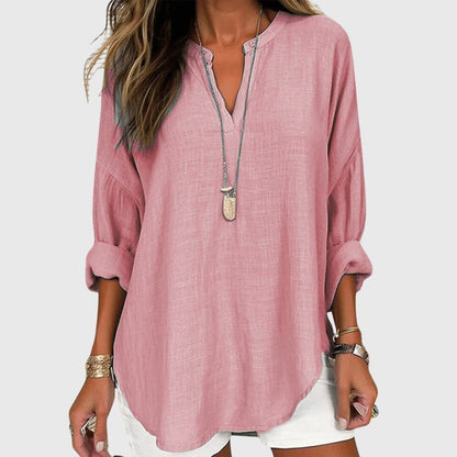 Blusa Mujer Escote en V Manga Larga Corte Holgado