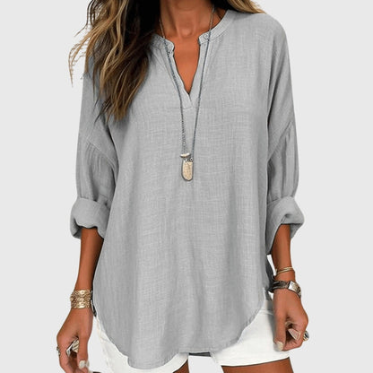 Blusa Mujer Escote en V Manga Larga Corte Holgado