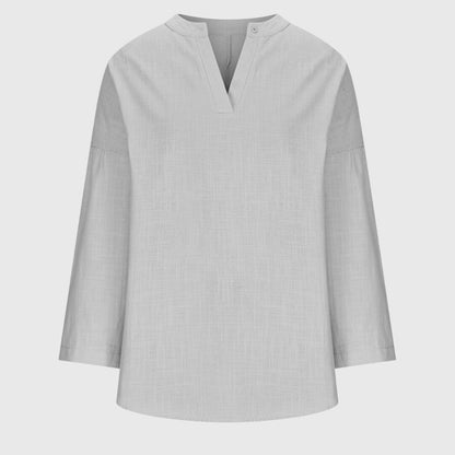 Blusa Mujer Escote en V Manga Larga Corte Holgado