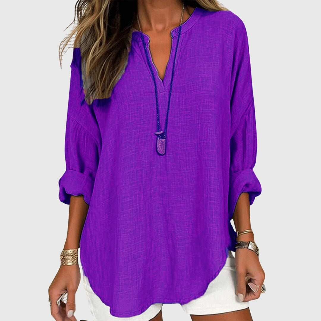 Blusa Mujer Escote en V Manga Larga Corte Holgado