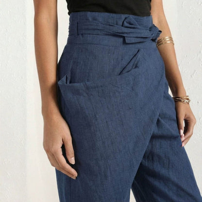 Pantalón Palazzo Mujer Cintura Alta Lazo Ajustable