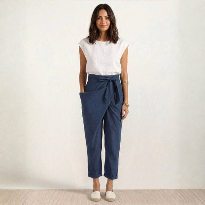 Pantalón Palazzo Mujer Cintura Alta Lazo Ajustable