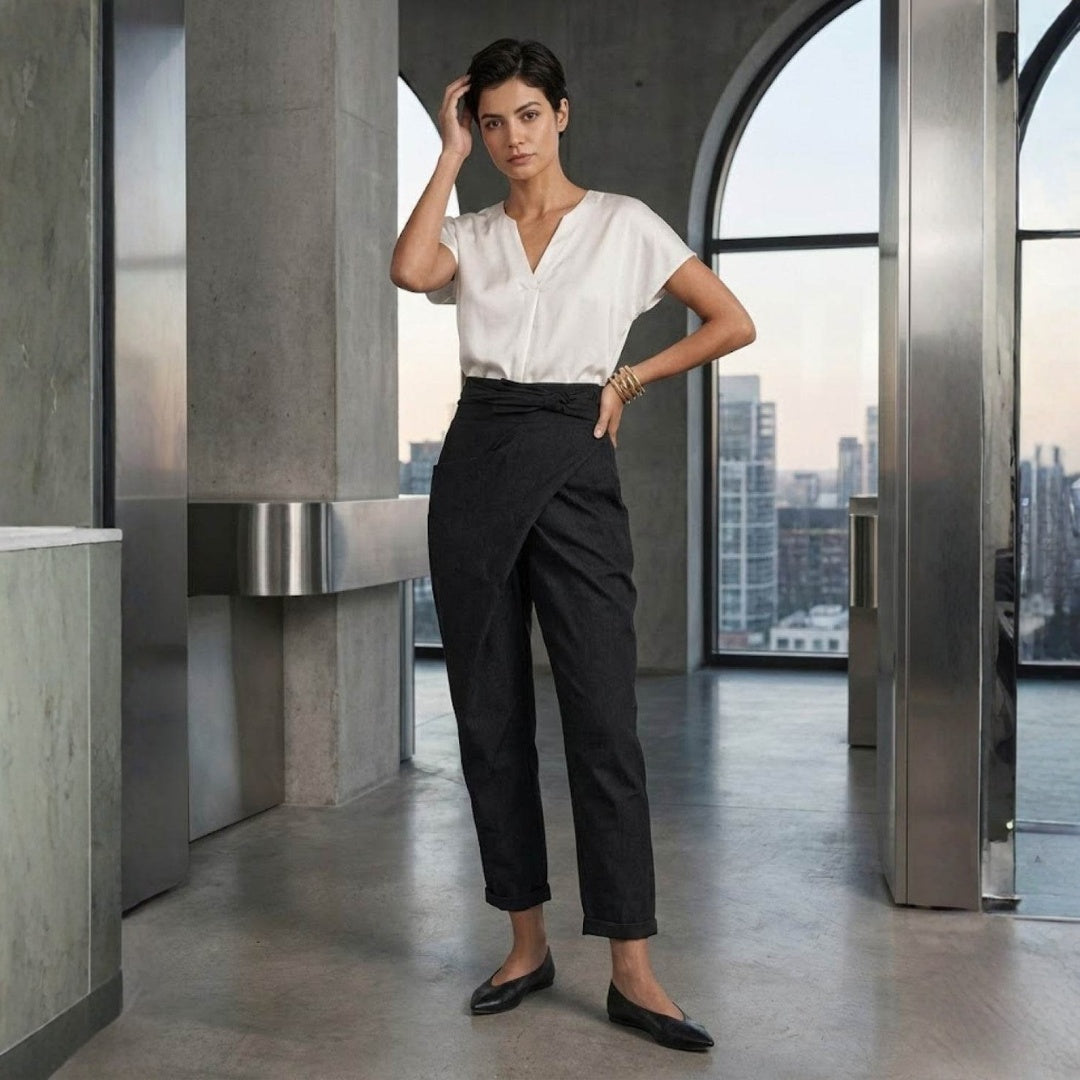 Pantalón Palazzo Mujer Cintura Alta Lazo Ajustable
