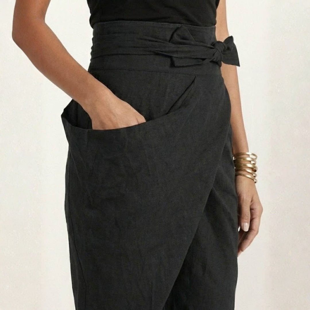 Pantalón Palazzo Mujer Cintura Alta Lazo Ajustable