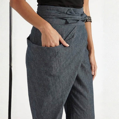 Pantalón Palazzo Mujer Cintura Alta Lazo Ajustable