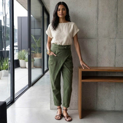 Pantalón Palazzo Mujer Cintura Alta Lazo Ajustable