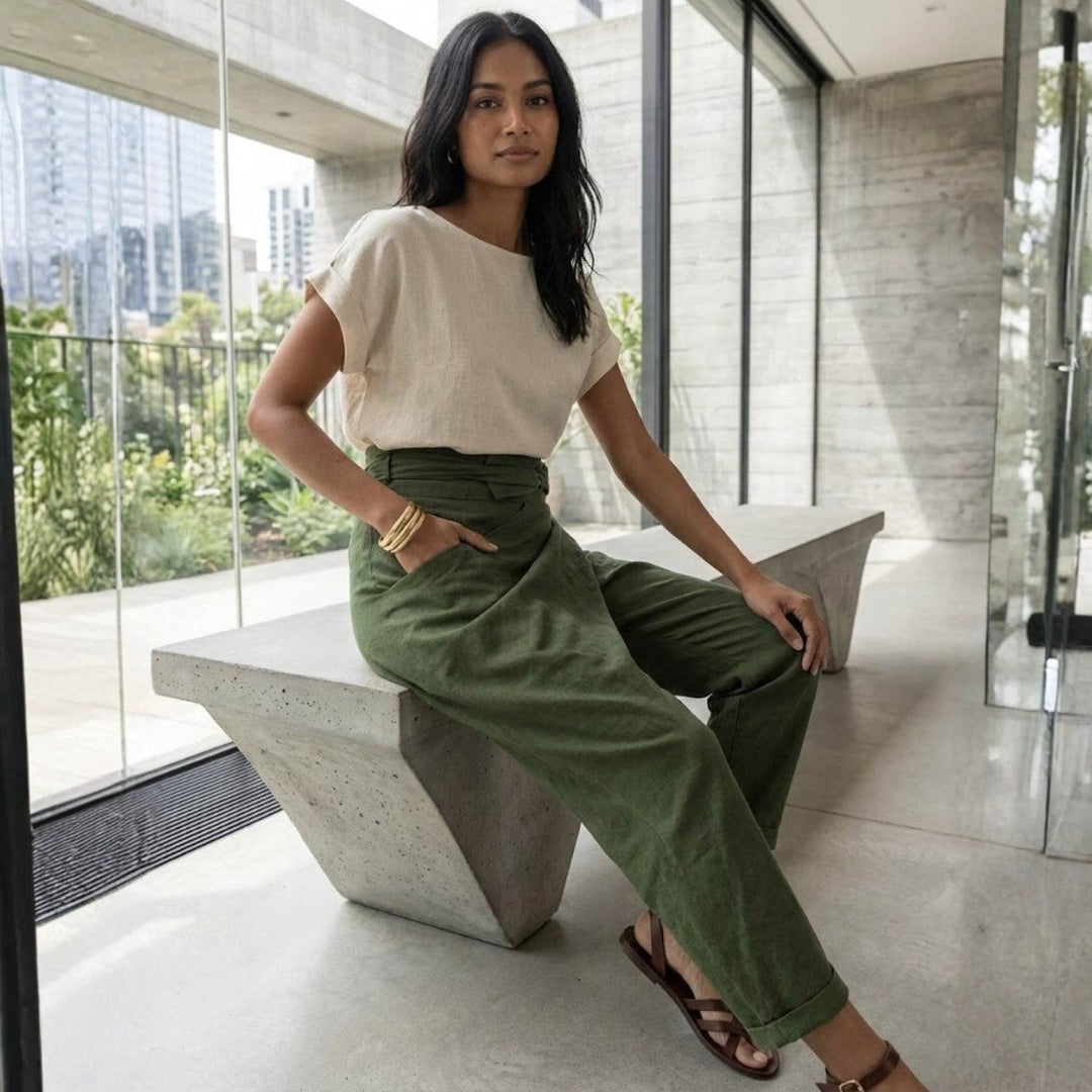 Pantalón Palazzo Mujer Cintura Alta Lazo Ajustable