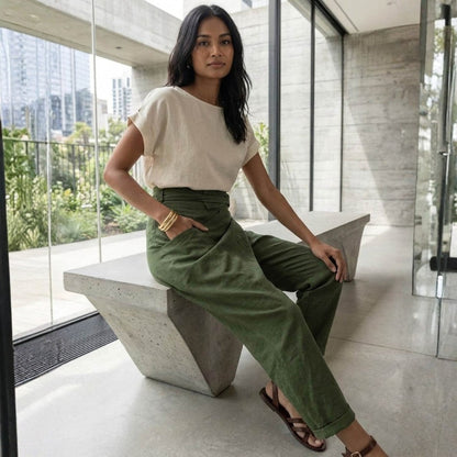 Pantalón Palazzo Mujer Cintura Alta Lazo Ajustable