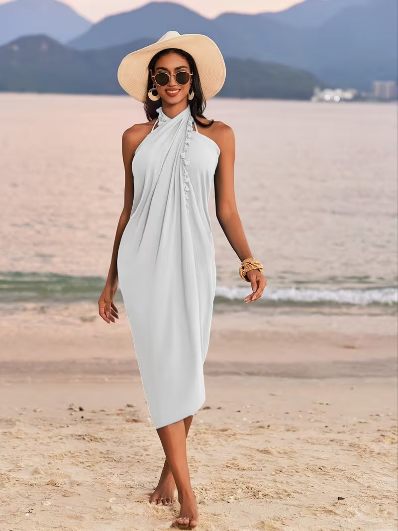 Pareo Playa Mujer Borlas Lateral