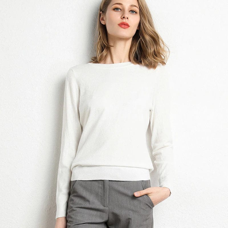 Jersey mujer de lana y cachemira cuello redondo corte ajustado