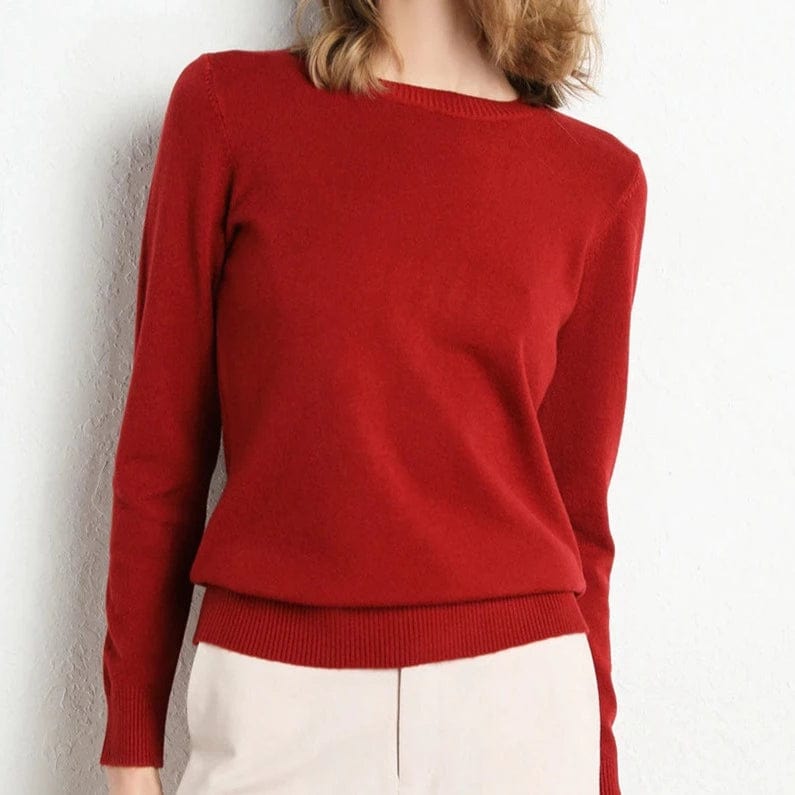 Jersey mujer de lana y cachemira cuello redondo corte ajustado