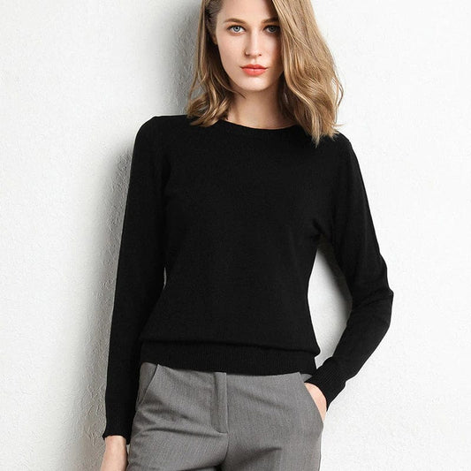 Jersey mujer de lana y cachemira cuello redondo corte ajustado - Mavetta