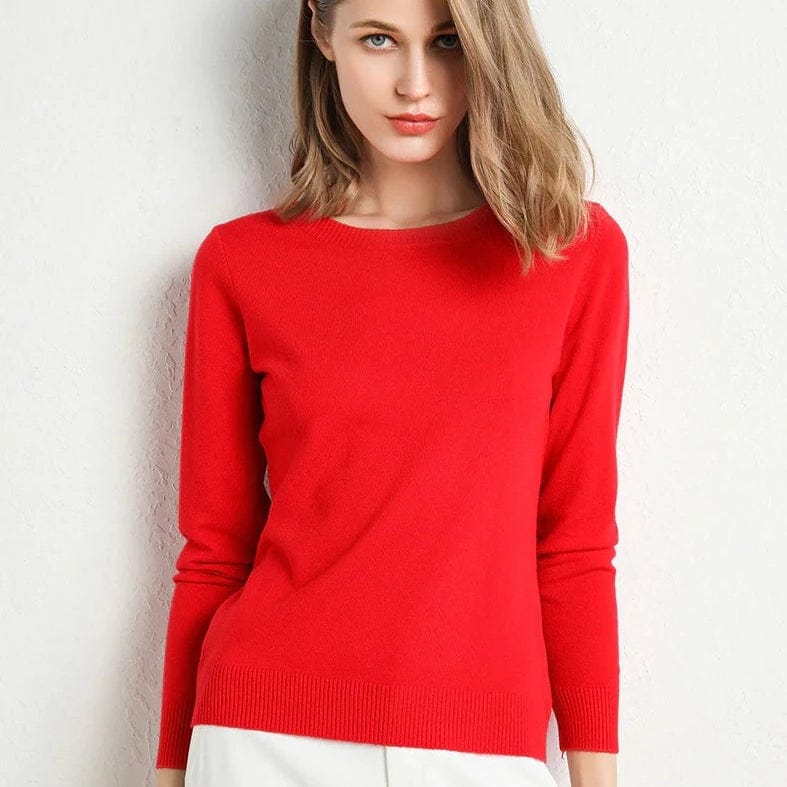 Jersey mujer de lana y cachemira cuello redondo corte ajustado