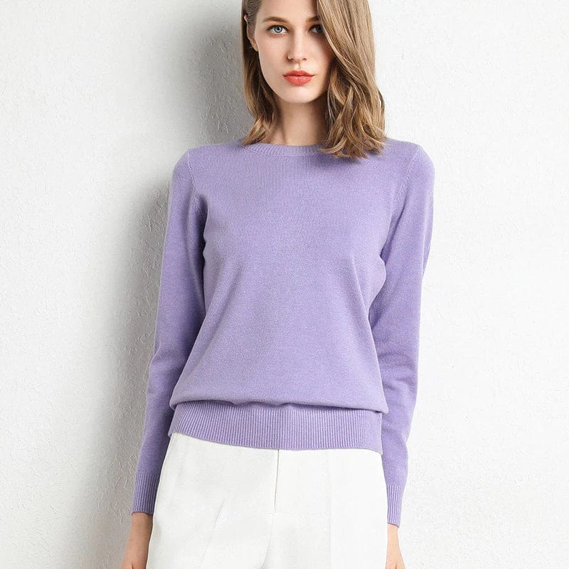 Jersey mujer de lana y cachemira cuello redondo corte ajustado
