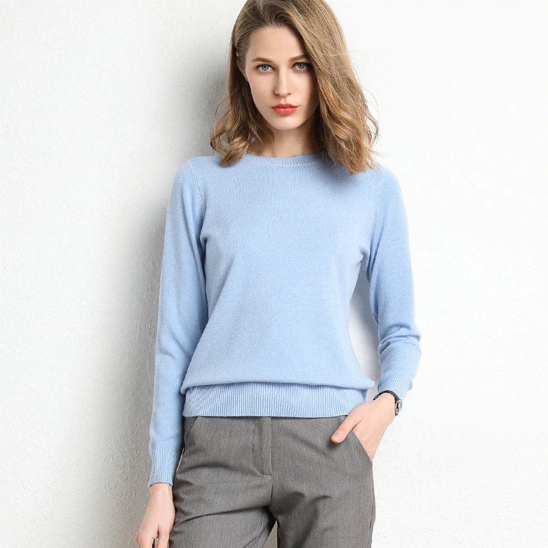 Jersey mujer de lana y cachemira cuello redondo corte ajustado