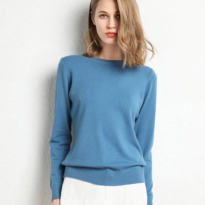 Jersey mujer de lana y cachemira cuello redondo corte ajustado