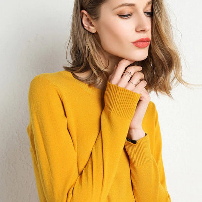 Jersey mujer de lana y cachemira cuello redondo corte ajustado