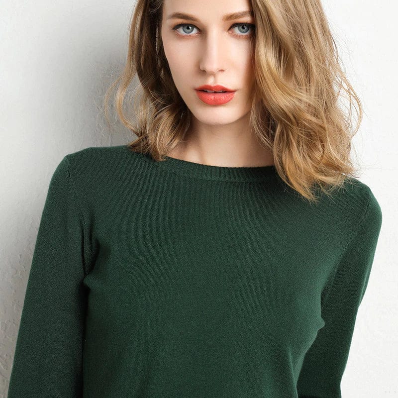 Jersey mujer de lana y cachemira cuello redondo corte ajustado