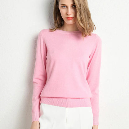 Jersey mujer de lana y cachemira cuello redondo corte ajustado
