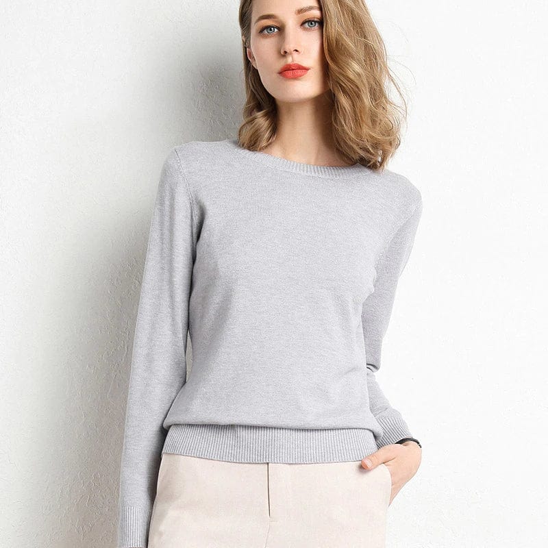 Jersey mujer de lana y cachemira cuello redondo corte ajustado