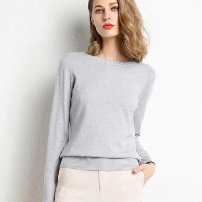 Jersey mujer de lana y cachemira cuello redondo corte ajustado