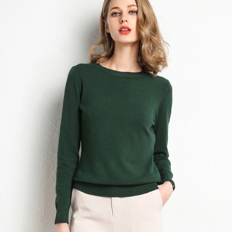 Jersey mujer de lana y cachemira cuello redondo corte ajustado