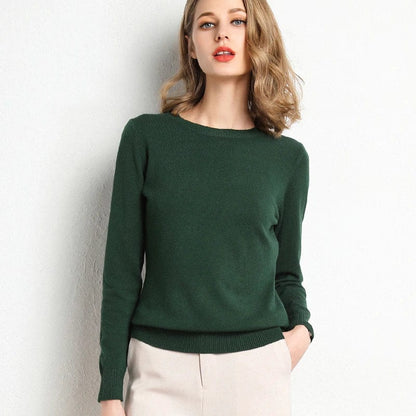 Jersey mujer de lana y cachemira cuello redondo corte ajustado