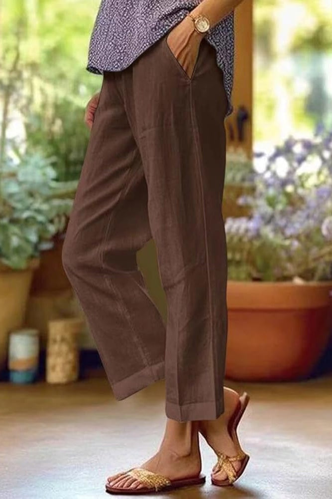 Pantalón Palazzo Mujer de Lino Dobladillo