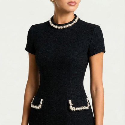 Vestido Corto Mujer de Cóctel con Detalles de Perlas
