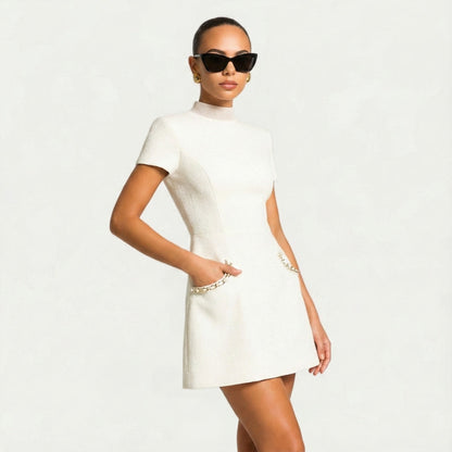 Vestido Corto Mujer de Cóctel con Detalles de Perlas