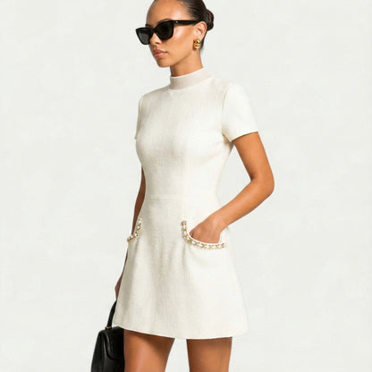 Vestido Corto Mujer de Cóctel con Detalles de Perlas