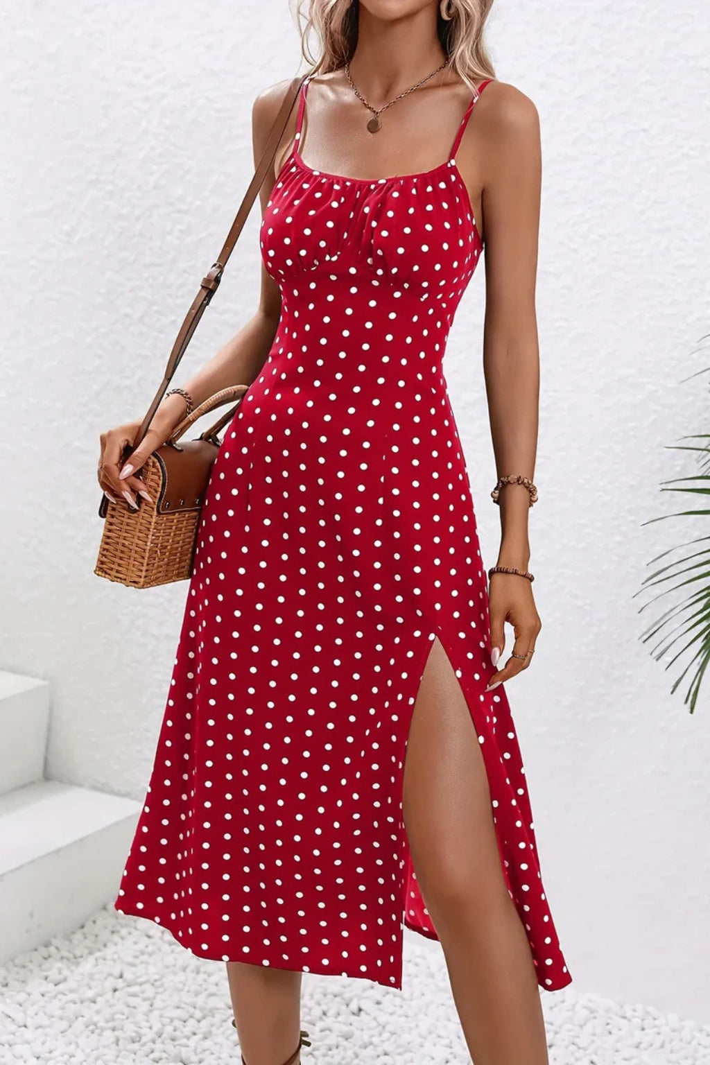 Vestido Midi Mujer Estampado Floral Tirantes Abertura Lateral
