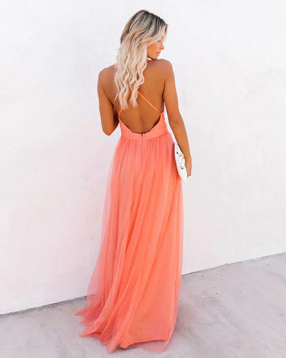 Vestido largo mujer con escote en V y abertura alta