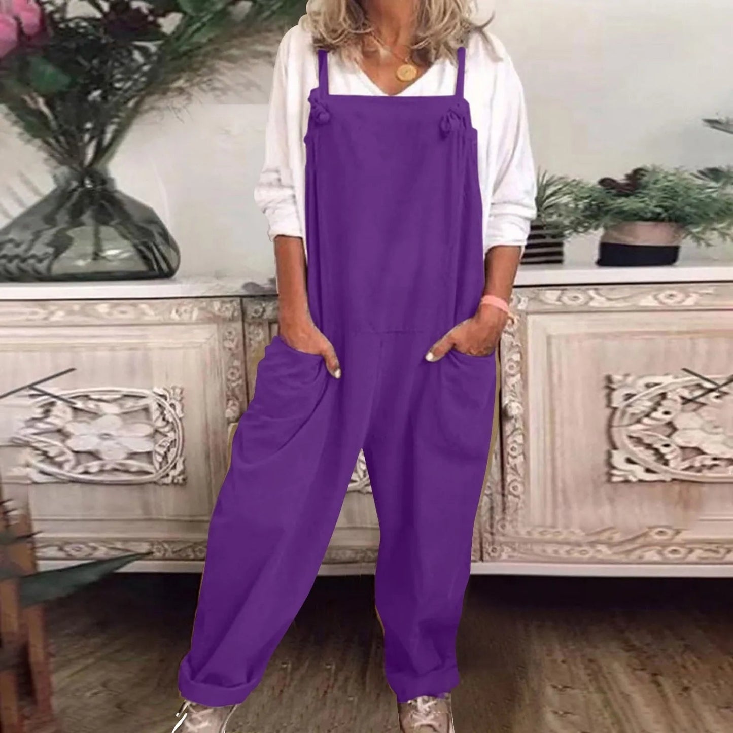 Peto Largo Holgado Casual Mujer Bolsillos Laterales