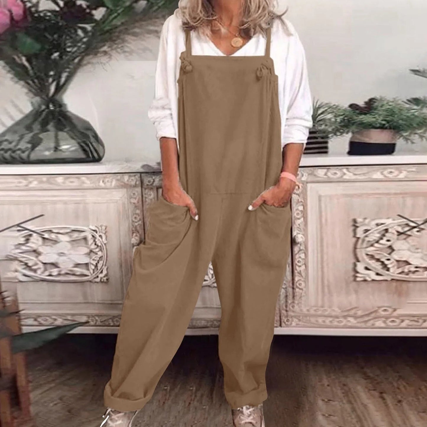 Peto Largo Holgado Casual Mujer Bolsillos Laterales