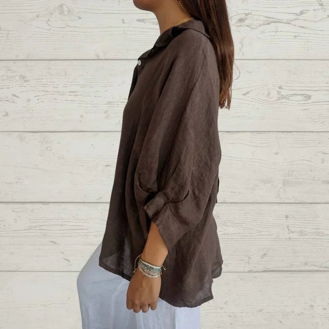 Blusa Mujer Abotonada de Algodón Estilo Clásico